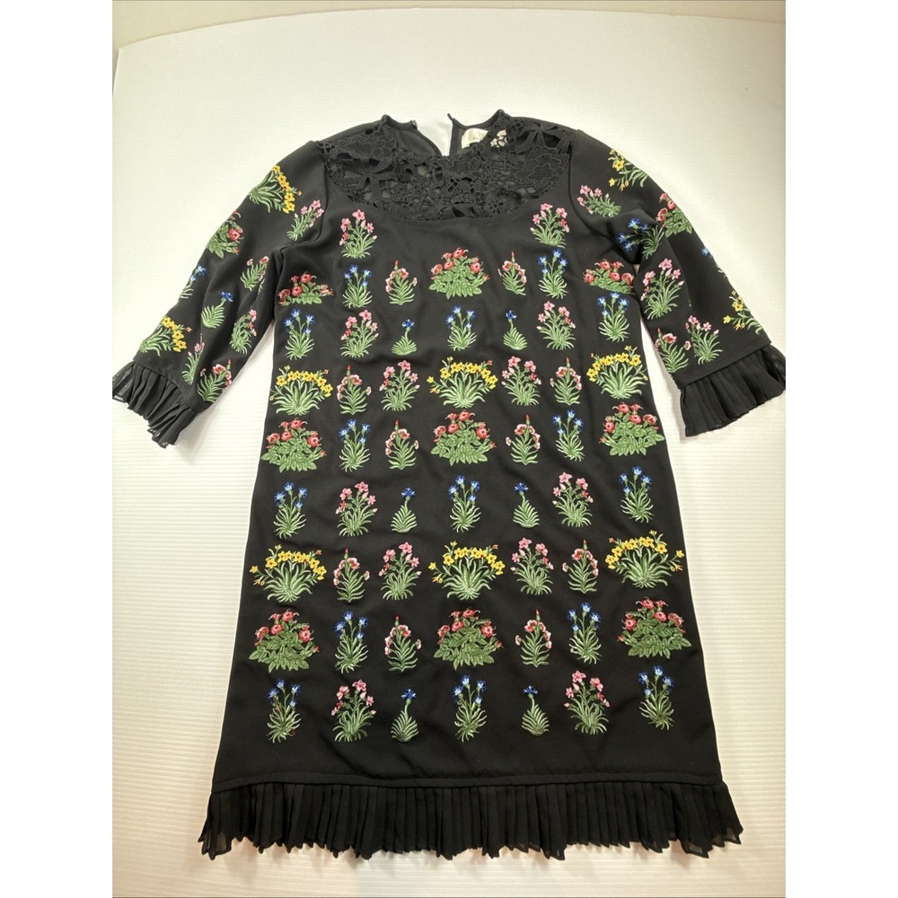 Boho-Chic FULL BLOOM DOLCE EMBROIDERED Floral Black DRESS Laced Front Size M